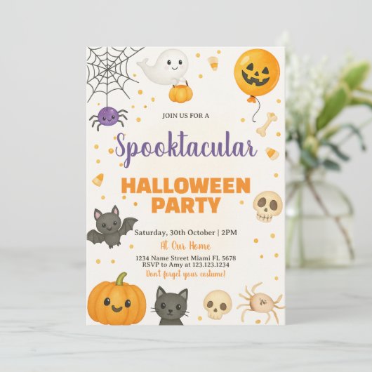 Gespenster, Fledermäuse & Trick-oder-Leckerei-Bash Einladung (Stehend Vorderseite)