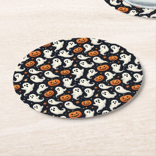 Gespenster und Jack o'Lanterns Runder Pappuntersetzer (Angewinkelt)