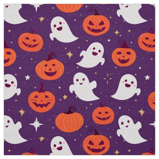 Gespenster und Kürbis auf lila Stoff (Muster)