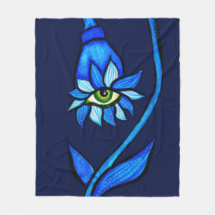 Gespenstische Augen-Blumen-Creepy Kunst im Blau Fleecedecke