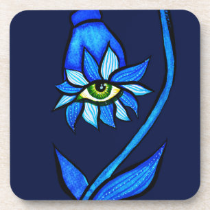 Gespenstische Augen-Blumen-Creepy Kunst im Blau Getränkeuntersetzer