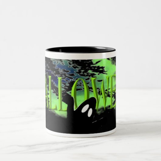 Gespenstische Halloween-Tasse Zweifarbige Tasse (Mittel)