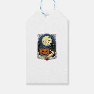 Gespenstische Kürbisszene Vintage Halloween Vektor Geschenkanhänger