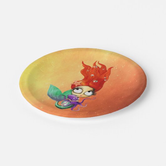 Gespenstische Meerjungfrau mit Krake Pappteller (Schrägansicht)