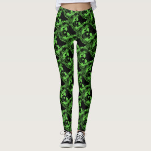 Gespenstische schwarze grüne Neonschädel Hallowe Leggings