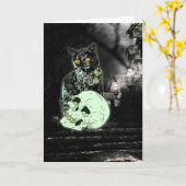 Gespenstische Zombie-Katzen-Halloween-Karte Karte (Gelbe Blume)