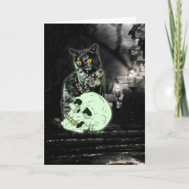 Gespenstische Zombie-Katzen-Halloween-Karte Karte