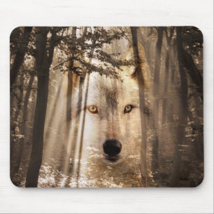 Gespenstischer Wolf im Holz Mousepad