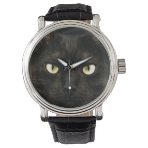 Gespenstisches Gesicht der schwarzen Katze Armbanduhr