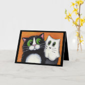 Gespenstisches Goings auf Halloween-Katzen Karte (Gelbe Blume)