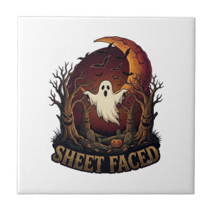 Gespenstisches Halloween Geist Bäume Mond_1 Fliese