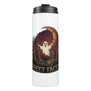 Gespenstisches Halloween Geist Bäume Mond_1 Thermosbecher