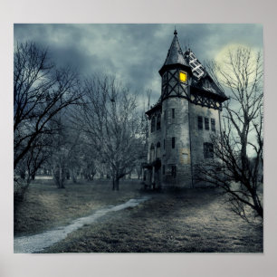 Gespenstisches Halloween! Spuk Haus auf Graveyard Poster