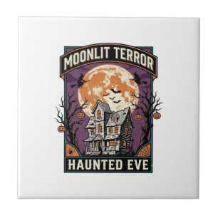Gespenstisches Mond-Shirt Vintage-Gravur Halloween Fliese