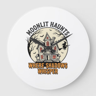 Gespenstisches Mond-Shirt Vintage-Gravur Spukhaus  Große Wanduhr