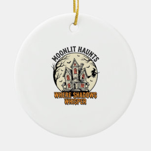 Gespenstisches Mond-Shirt Vintage-Gravur Spukhaus  Keramik Ornament
