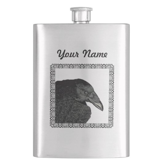 Gespenstisches schwarzes Krähen-Raben-Gesicht Flachmann (Vorderseite)