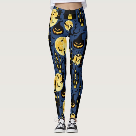 Gespenstisches Spuk Hausmuster Halloweens Leggings (Vorderseite)