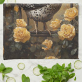 Gesperte Henne mit gelben Rosen Ölgemälde Geschirrtuch (Gefaltet)