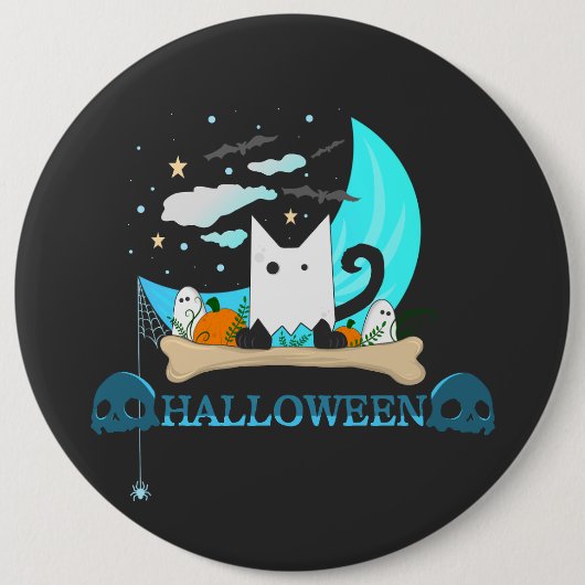 Gespielte Ghost Cat Haunts Halloween-Nacht Button (Vorderseite)