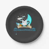 Gespielte Ghost Cat Haunts Halloween-Nacht Pappteller (Vorderseite)