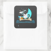 Gespielte Ghost Cat Haunts Halloween-Nacht Quadratischer Aufkleber (Tasche)