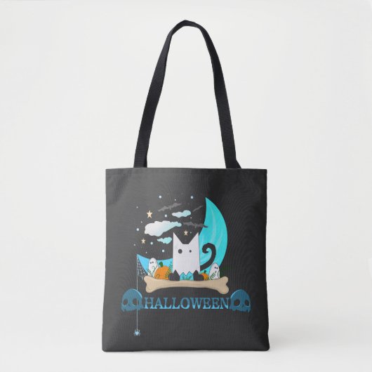 Gespielte Ghost Cat Haunts Halloween-Nacht Tasche (Vorderseite)