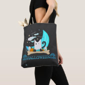 Gespielte Ghost Cat Haunts Halloween-Nacht Tasche (Von Nahem)