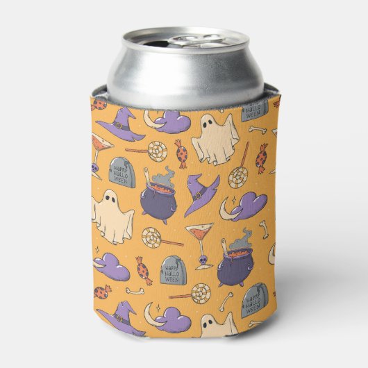 Gespielte Halloween-Geister und Hexen-Muster Dosenkühler (Kanne Vorderseite)