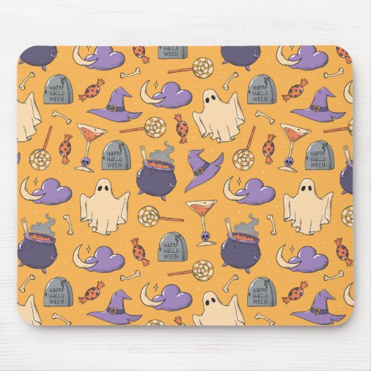Gespielte Halloween-Geister und Hexen-Muster Mousepad (Vorne)
