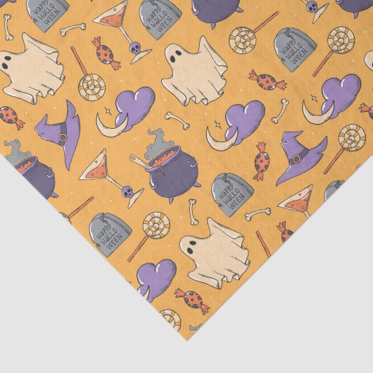 Gespielte Halloween-Geister und Hexen-Muster Seidenpapier (Ausschnitt)