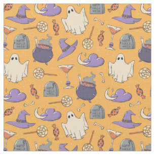 Gespielte Halloween-Geister und Hexen-Muster Stoff