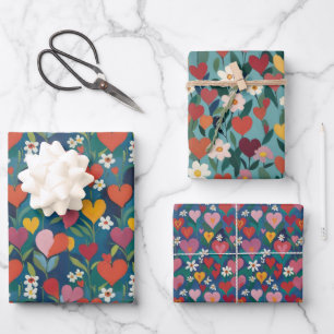 Gespielte Herzen floral Geschenkpapier Set