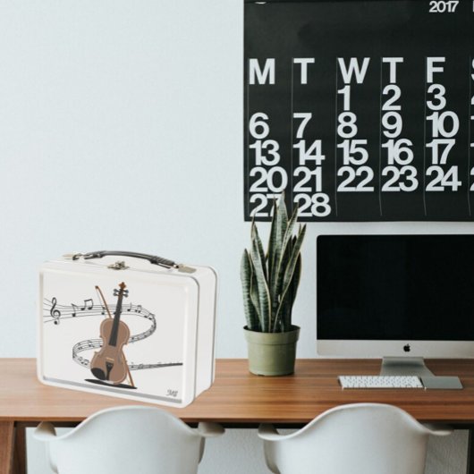 Gespieltes Musikteam und Zeichnend Geige | Initial Metall Brotdose