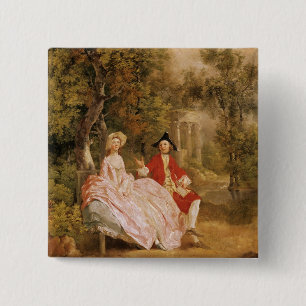 Gespräch in einem Park, Porträt des Künstlers und Button