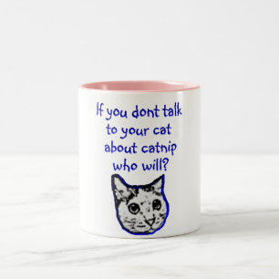 Gespräch zu Ihrer Katze über Katzenminze Zweifarbige Tasse