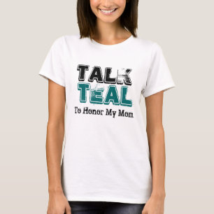 Gesprächs-aquamarines Eierstockkrebs-Damen-T-Shir T-Shirt