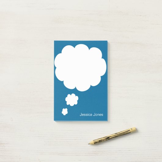 Gesprächs-Blase gerundete personalisierte blaue Post-it Klebezettel (Auf Schreibtisch)