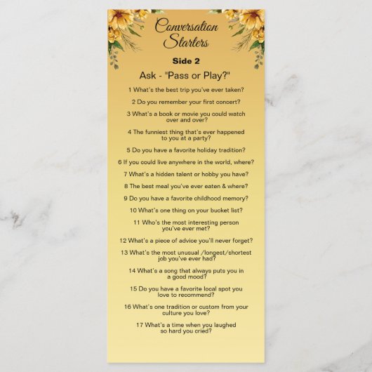 Gesprächsbeginn - die Eisfrage durchbrechen Menükarte (Rückseite)