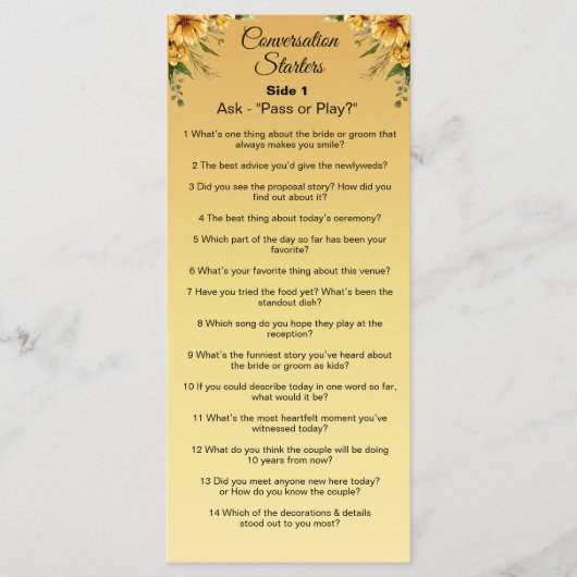 Gesprächsbeginn - die Eisfrage durchbrechen Menükarte (Vorderseite)