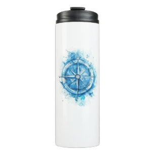 Gesprenkelter Kompass - künstlerische blaue Wasser Thermosbecher