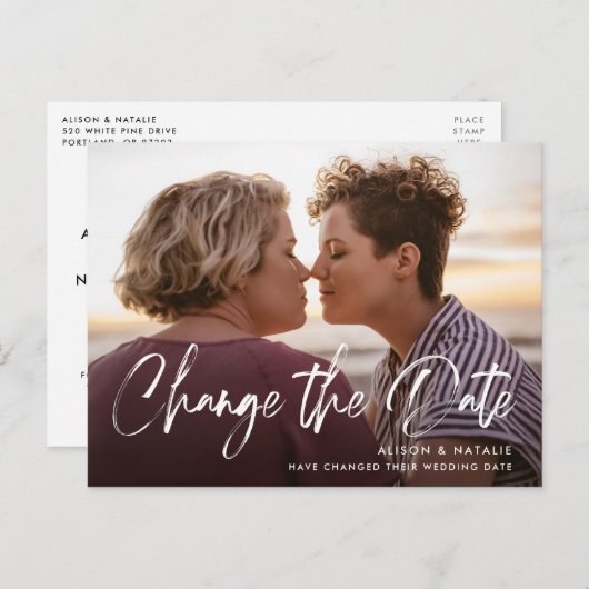 Gespürte Buchstaben ändern Datum verschieben Ankündigungspostkarte (Vorne/Hinten)