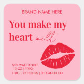 Gestaltbare Kerze | Rote und rosa Valentine Quadratischer Aufkleber (Vorderseite)