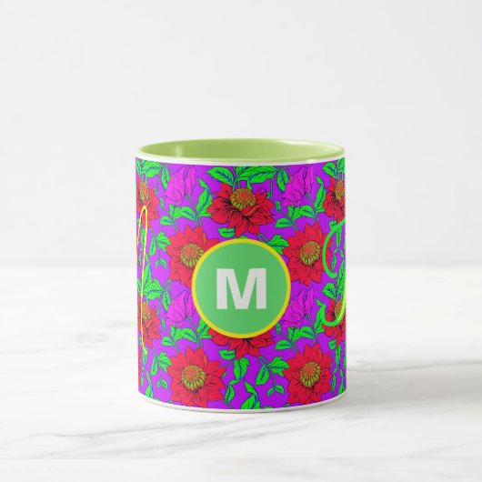 Gestaltbare Tasse | Elegante Rose Mit Monogramm Er (Zentrum)