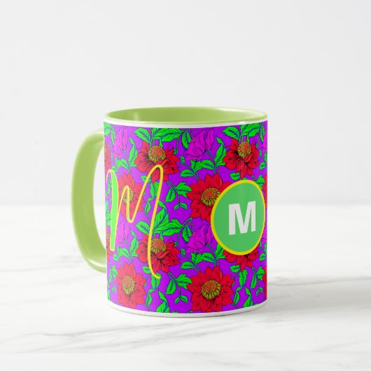 Gestaltbare Tasse | Elegante Rose Mit Monogramm Er (Vorderseite Links)