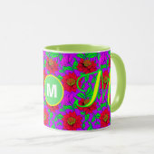 Gestaltbare Tasse | Elegante Rose Mit Monogramm Er (VorderseiteRechts)