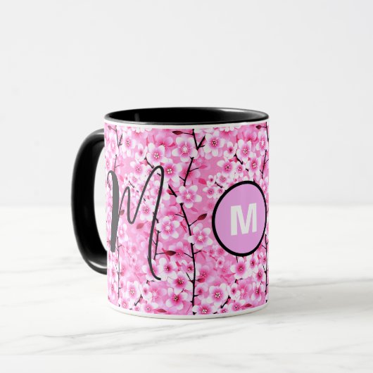 Gestaltbare Tasse | Rosa Bläschen Mit Monogramm Er (Vorderseite Links)