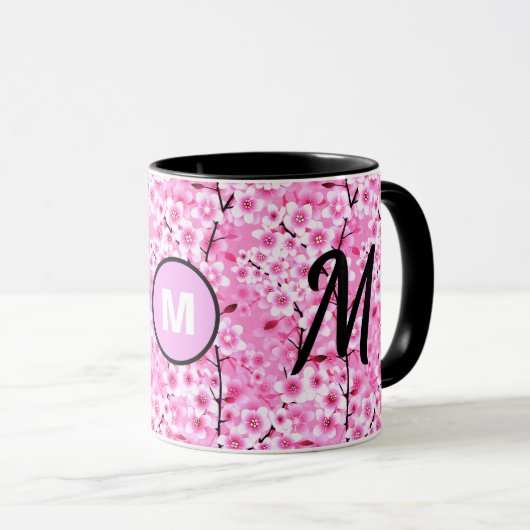 Gestaltbare Tasse | Rosa Bläschen Mit Monogramm Er (VorderseiteRechts)