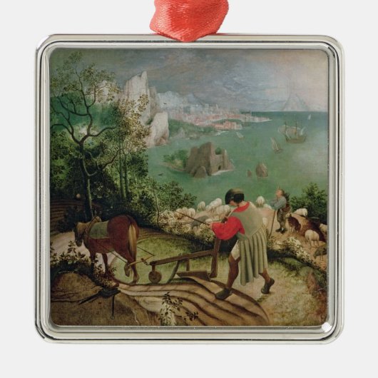 Gestalten Sie mit dem Fall von Ikarus, c.1555 Silbernes Ornament (Vorne)