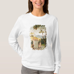 Gestalten Sie mit Schloss in einem Burggraben und T-Shirt